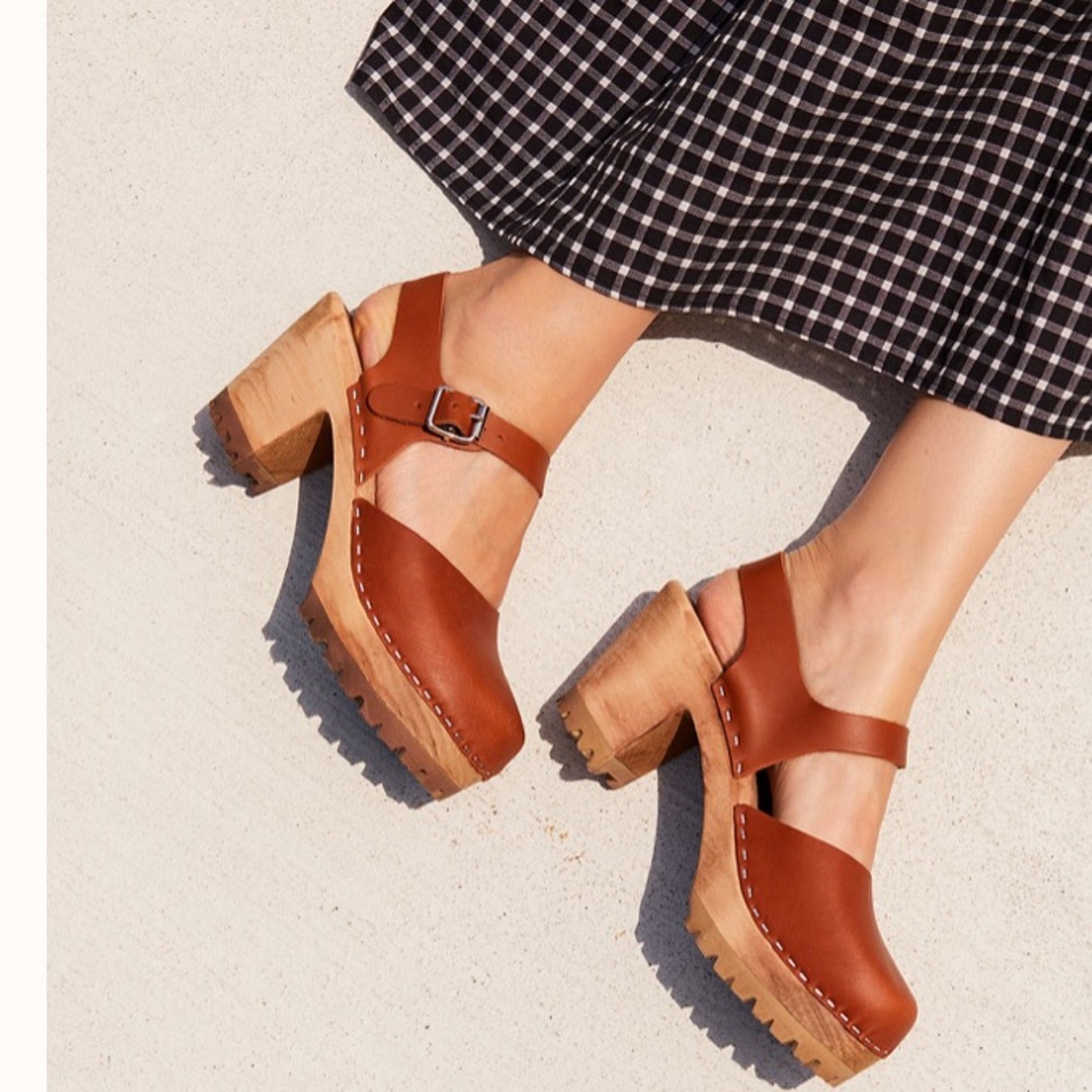 Free People Tan Leather Clogs